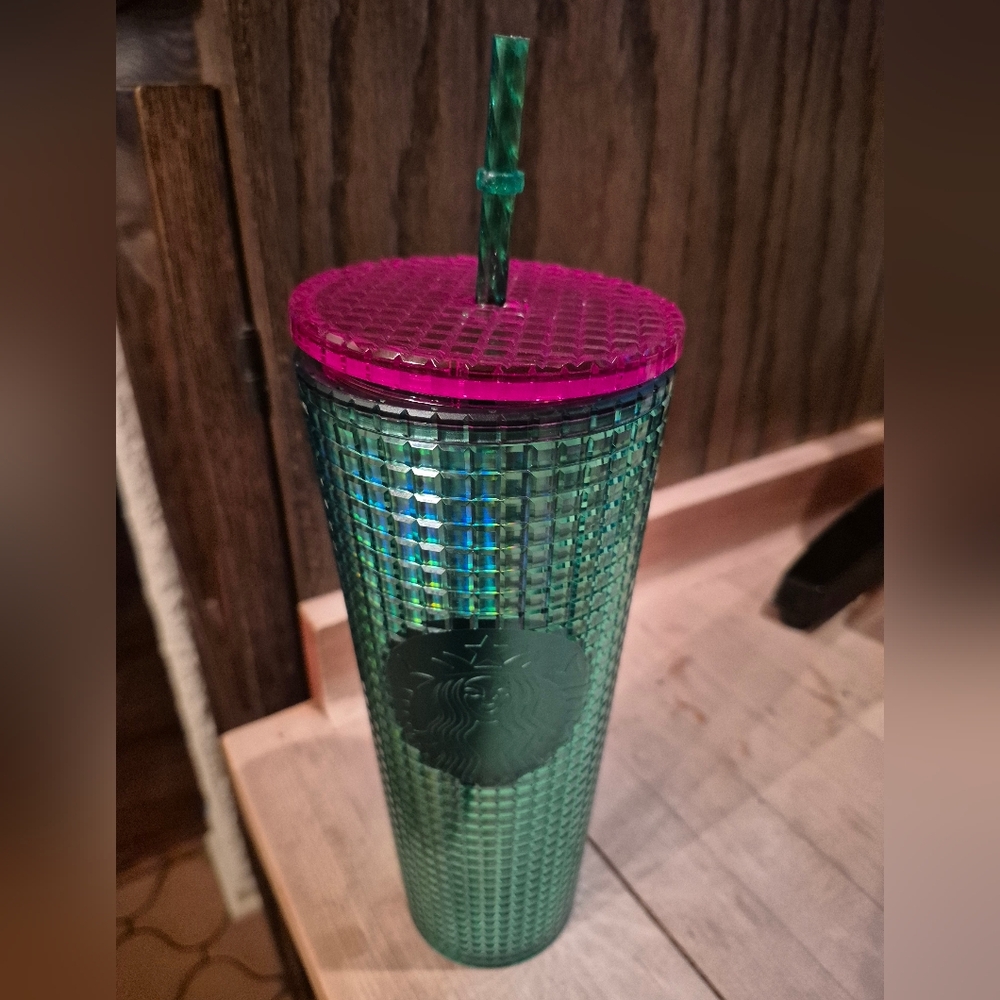 Starbucks Green Studded Tumbler with Pink Lid - Spring 2023